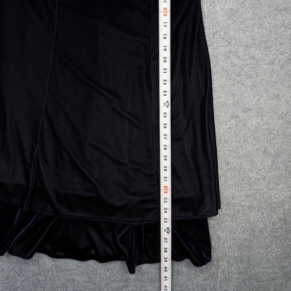 Vintage 90s Velvet Dress 16 Deep Blue Midi Tiered Flutter Sleeve Goth Holiday - Picture 8 of 8